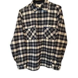 J. Crew Plaid Flannel Shirt Women's XS Navy White Long Sleeve 1/2 Zip up Cotton